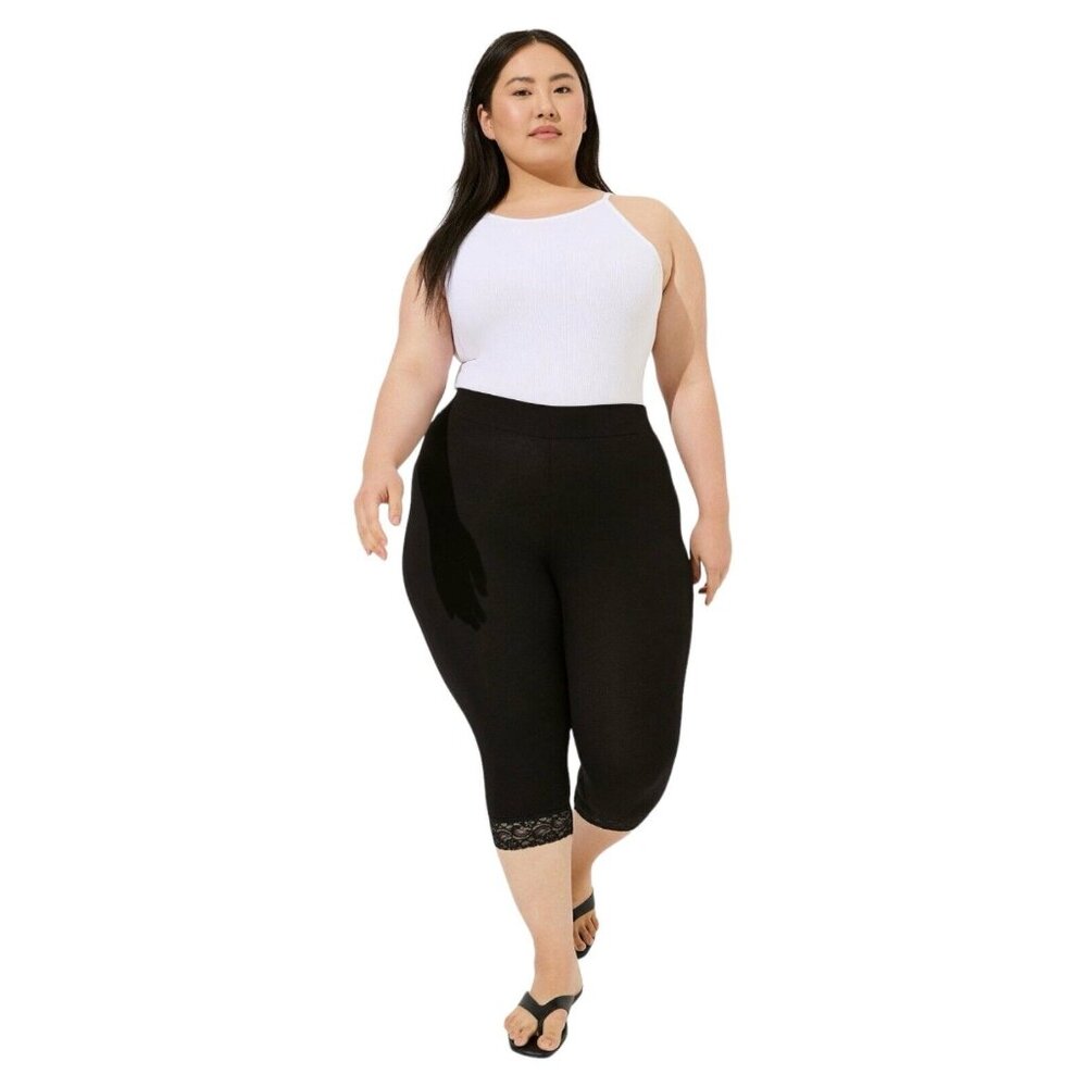 TORRID Elastic Waist Lace Trim Petal Pusher Leggings Plus Size 4X High Waist NEW - Picture 2 of 9